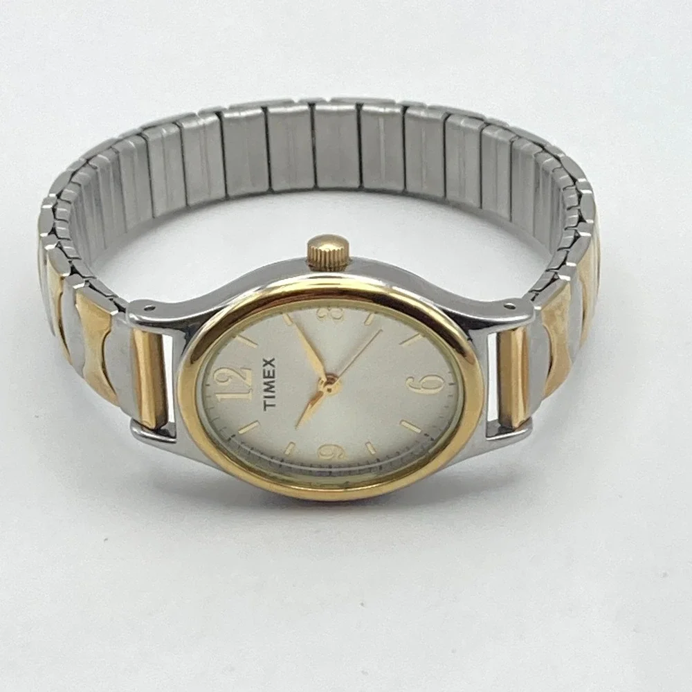 Timex Cavatina Watch Women 21mm Gold Silver Tone Stretch Band New Battery 6.25